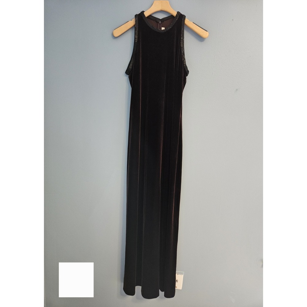 Marie St Claire Brown Velvet Maxi Ball Gown Halter Dress Size 14 Sleeveless Long